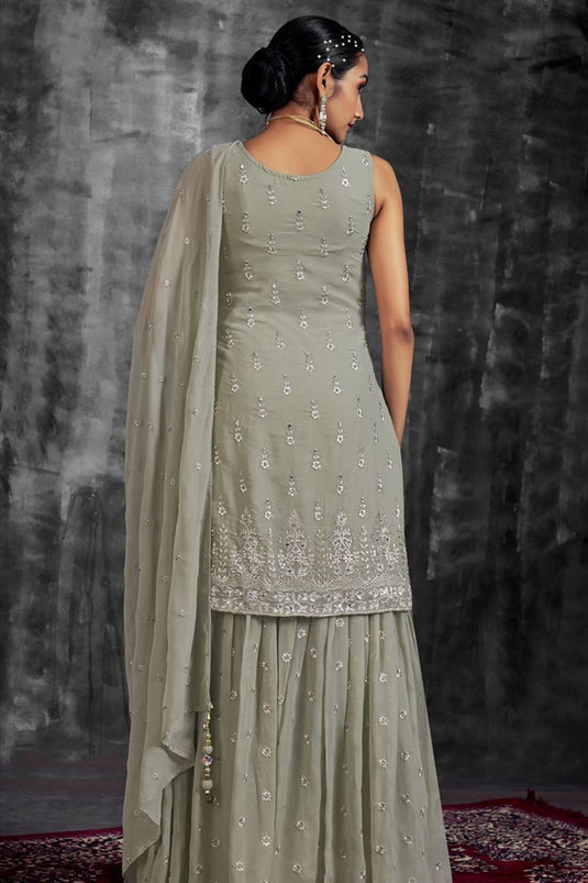 Sea Green Georgette Fabric Function Look Classic Sharara Suit