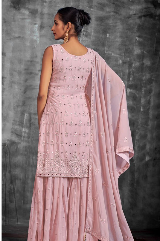 Pink Color Georgette Fabric Function Look Vintage Sharara Suit