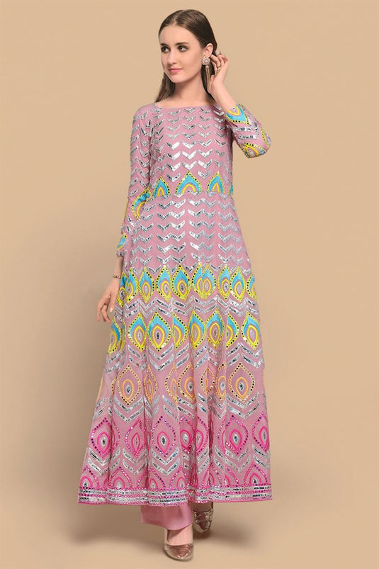 Elegant Georgette Pink Color Palazzo Suit with Sequins Work