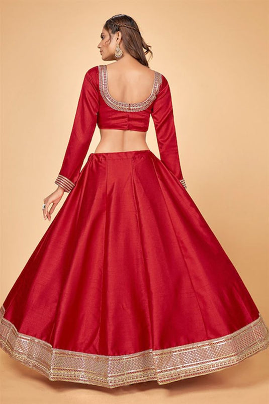 Embellished Red Color Sequins Designs Art Silk Lehenga