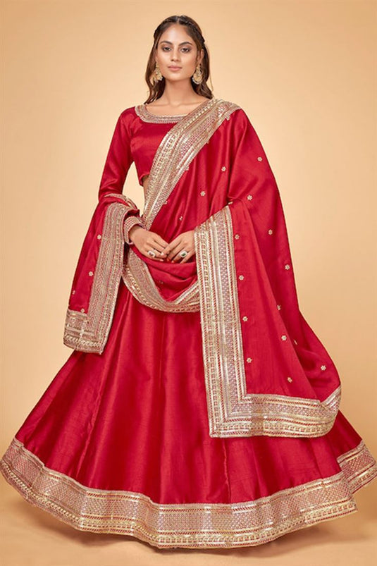 Embellished Red Color Sequins Designs Art Silk Lehenga