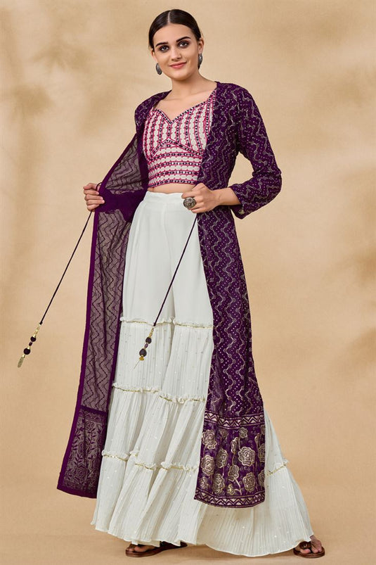 Georgette Fabric Dazzling Purple Color Sharara Suit With Jacket