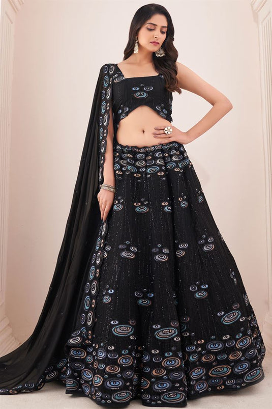 Black Color Georgette Fabric Beauteous Wedding Wear Lehenga