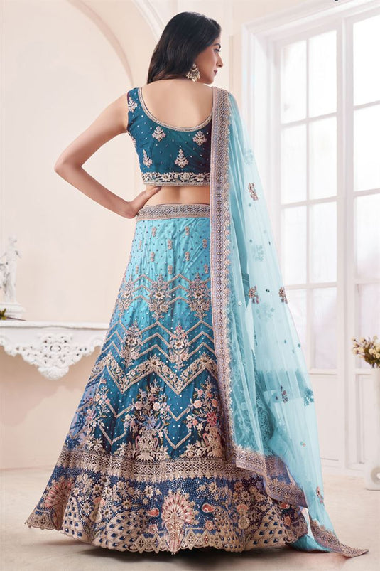 Tempting Art Silk Fabric Teal Color Lehenga Choli In Wedding Wear