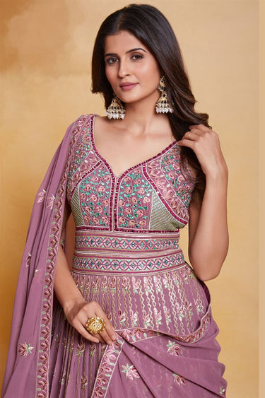 Komal Vora Elegant Lavender Color Georgette Gown With Dupatta For Function
