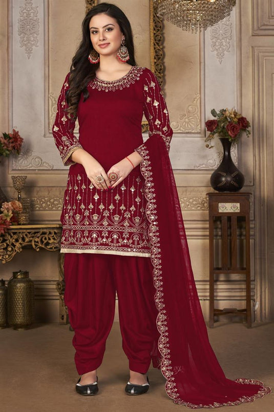 Maroon Color Art Silk Fabric Festive Look Awesome Patiala Suits