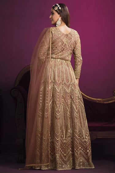 Peach Color Sangeet Wear Vintage Net Anarklai Suit