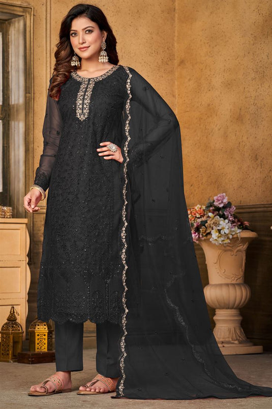 Elegant Black Color Festive Look Net Fabric Salwar Suit