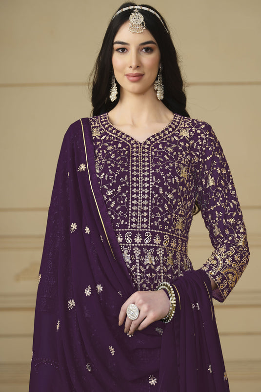 Attractive Function Wear Purple Color Georgette Anarkali Suit