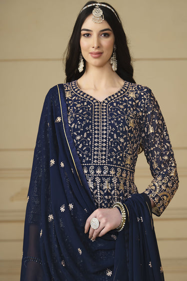 Radiant Navy Blue Color Function Wear Georgette Anarkali Suit