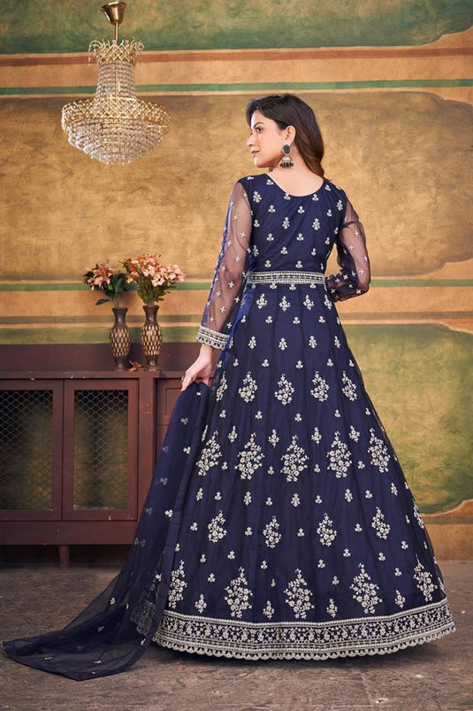 Incredible Net Fabric Navy Blue Color Function Look Anarkali Suit