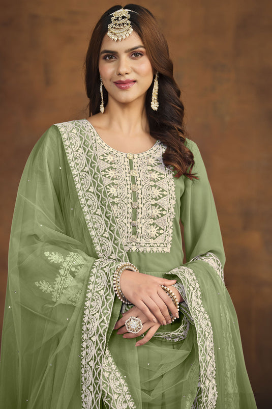 Tempting Georgette Green Color Festive Wear Palazzo Suit