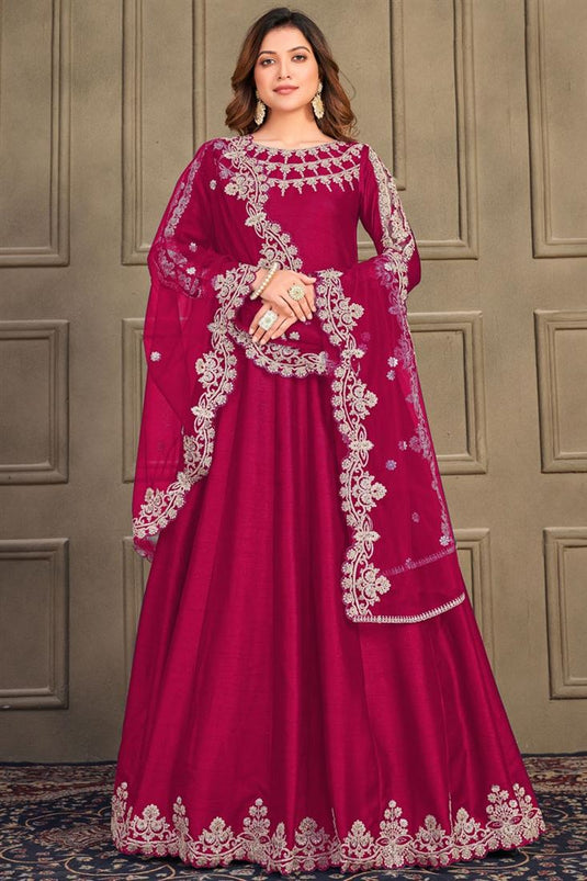 Radiant Rani Color Art Silk Fabric Function Style Anarkali Suit