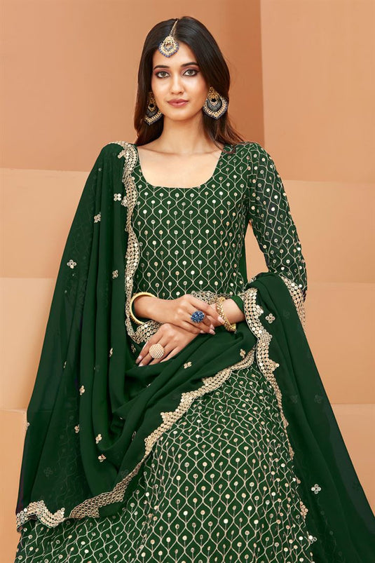 Dazzling Sequins Work On Georgette Dark Green Anarkali Suit