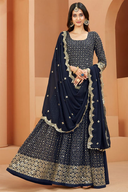 Creative Sequins Work Georgette Navy Blue Anarkali Suit