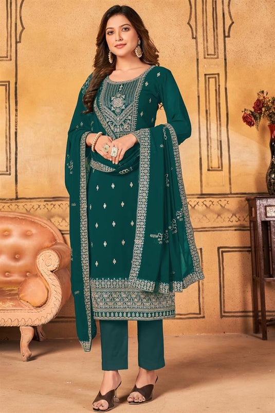 Dazzling Green Color Embroidered Salwar Suit In Georgette Fabric