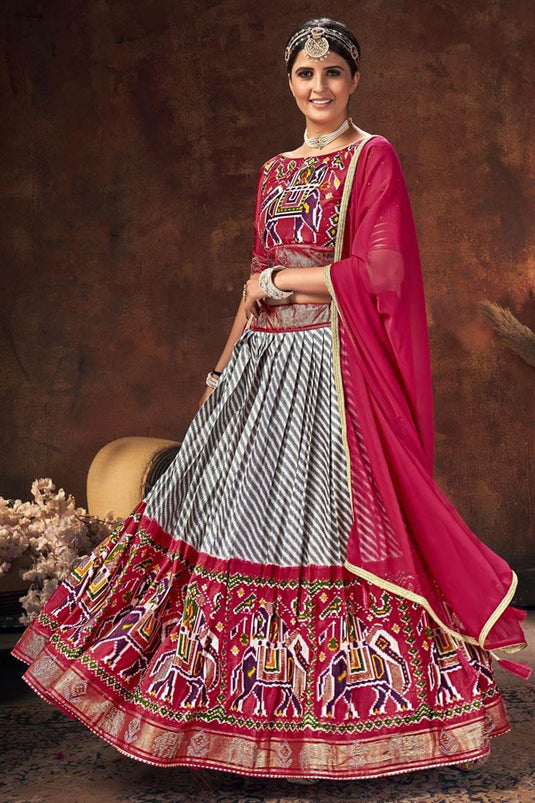 Digital Patola Printed Designs On Art Silk Fabric Pink Color Sangeet Wear Charismatic Lehenga Choli