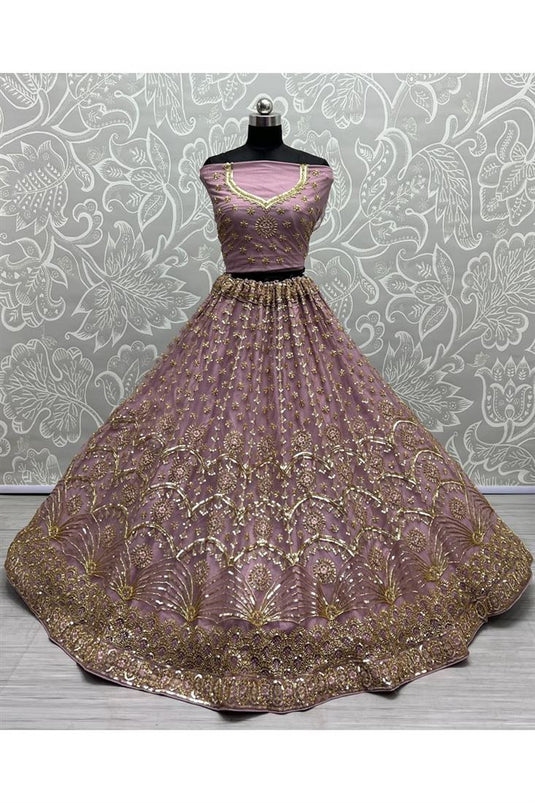 Graceful Sequins Work Lavender Net Bridal Lehenga