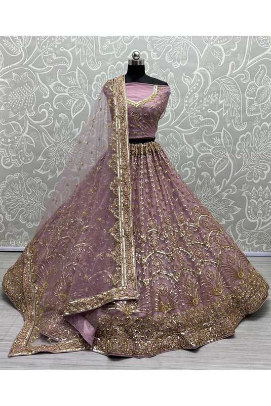 Graceful Sequins Work Lavender Net Bridal Lehenga