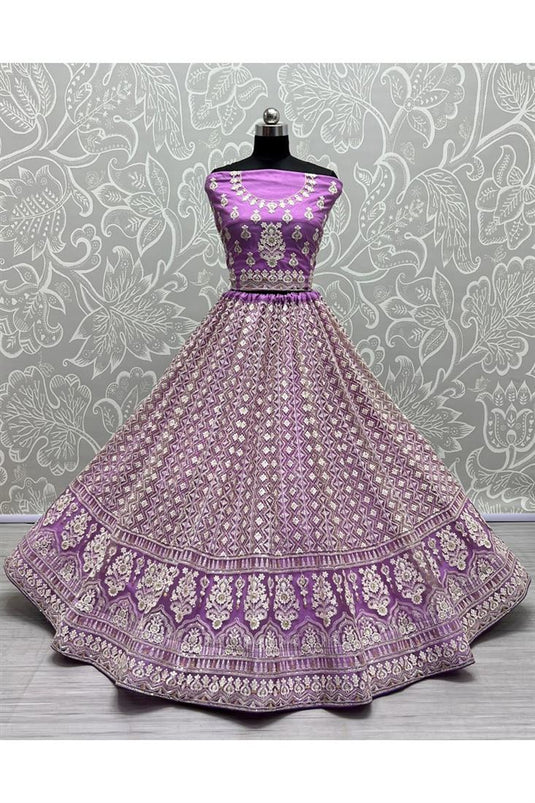 Net Fabric Purple Color Patterned Embroidered Lehenga