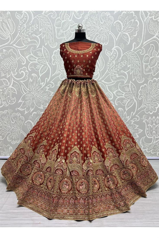 Classic Net Bridal Brown Color Lehenga with Sequins Embellishments For Wedding