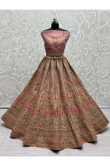 Elegant Embroidered Bridal Net Fabric Wedding Lehenga in Lavender Color