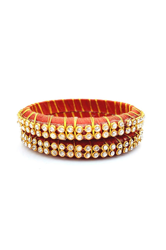 Silk Thread Rust Color Customized Handmade Bangles Set