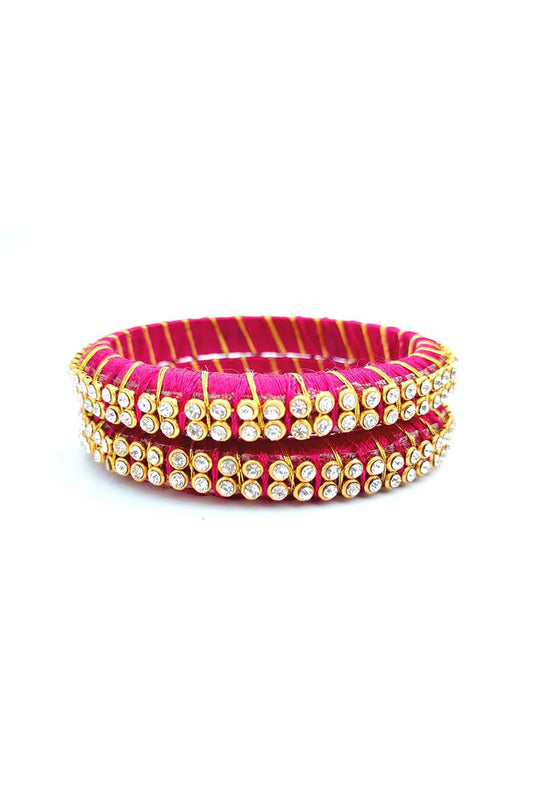 Customized Dark Pink Color Silk Thread Handmade Bangles Set