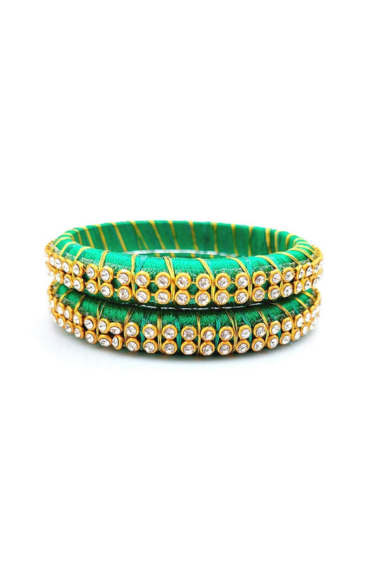 Silk Thread Handmade Customized Bangles Set In Sea Green