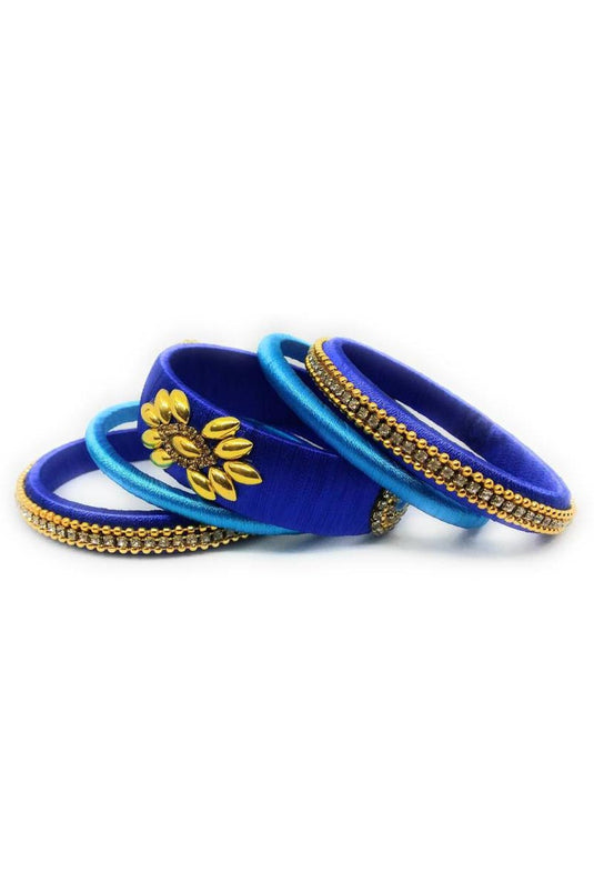 Blue Color Silk Thread Customized Handmade Bangles Set