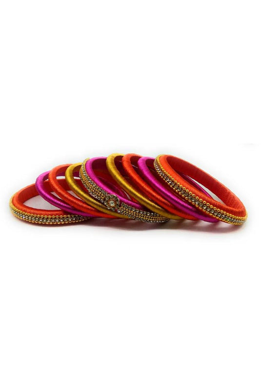 Silk Thread Customized Handmade Fancy Bangles Set In Multi Color