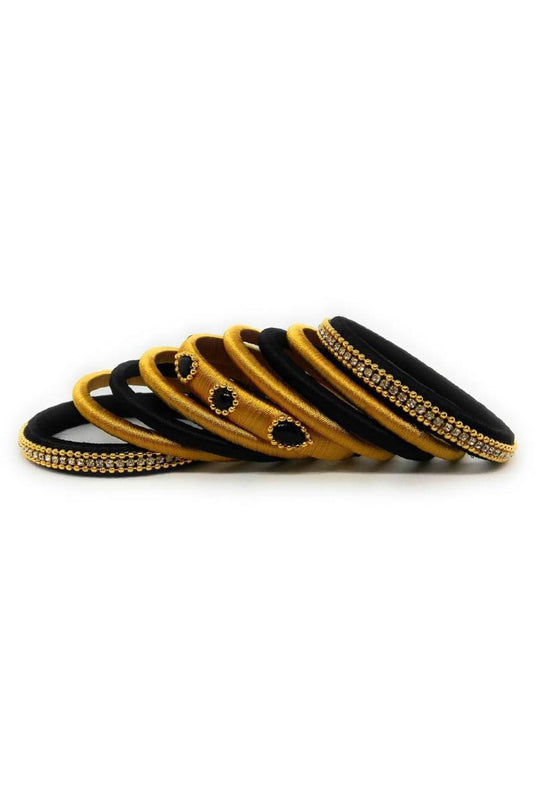 Silk Thread Customized Handmade Fancy Black And Golden Color Bangles Set