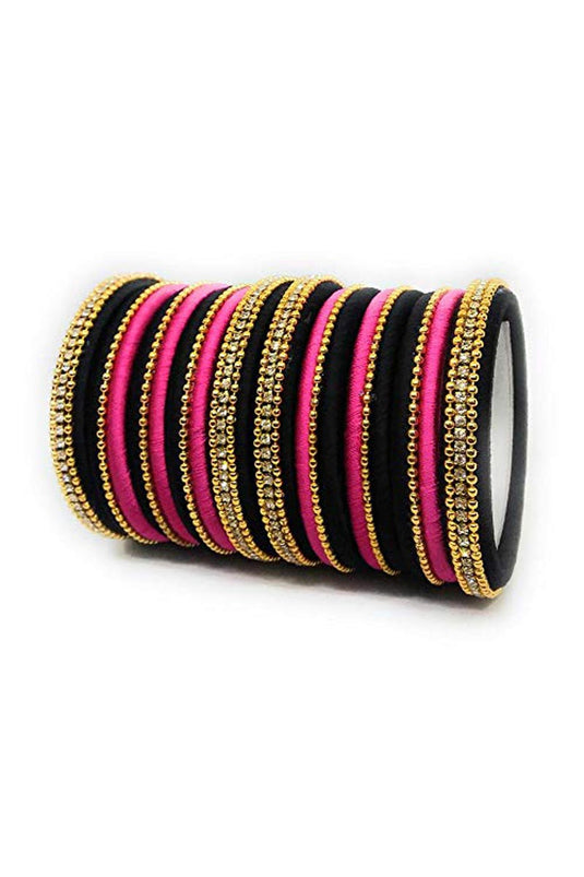 Designer Silk Thread Handmade Bangle Jewellery In Black And Rani Color