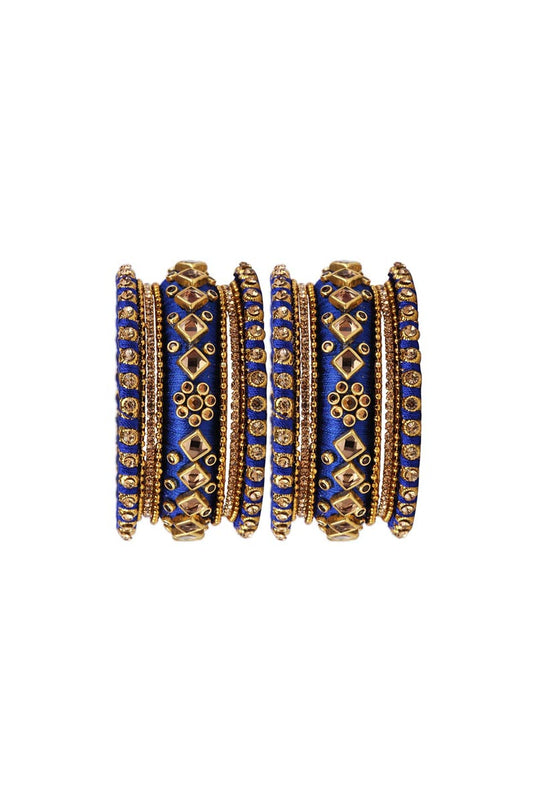 Wedding Wear Handmade Silk Thread Navy Blue Designer Bangles Set