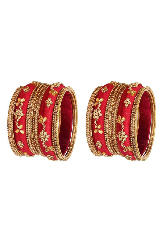 Silk thread bangles sale red and gold